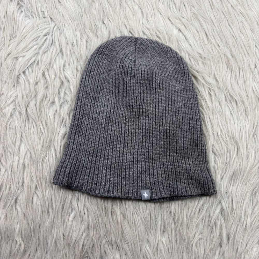 Figs Unisex OS Gray Ribbed Knit Beanie Hat